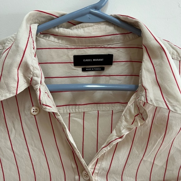 Isabel Marant Cream and Red Striped Button Down Shirt - Picture 11 of 13